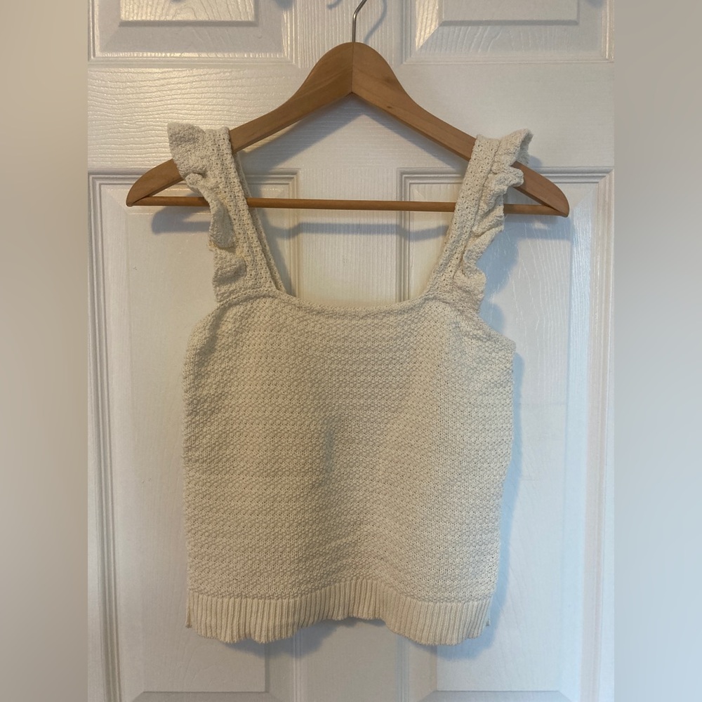 Crocheted Ruffle-Strap Sweater Tank Size XXS Antique Cream